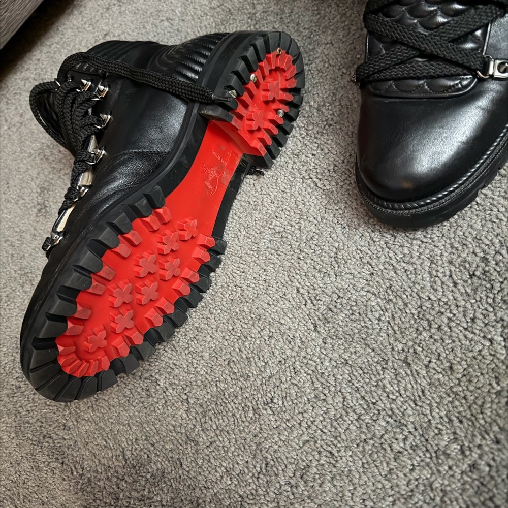 Christian Louboutin Black Leather Combat Boots with Red Soles - Picture 4 of 4